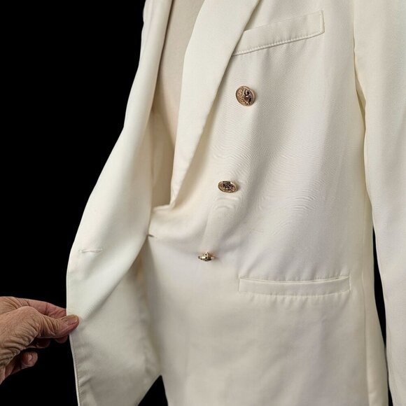 Shein Double Breast White Blazer Women Sz M Feather Cuff Lightweight Gold Button - Picture 5 of 9